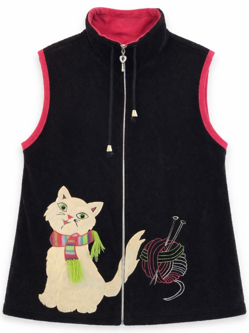 Alia vest women's size Small Petite black/pink white cat playing pet animal